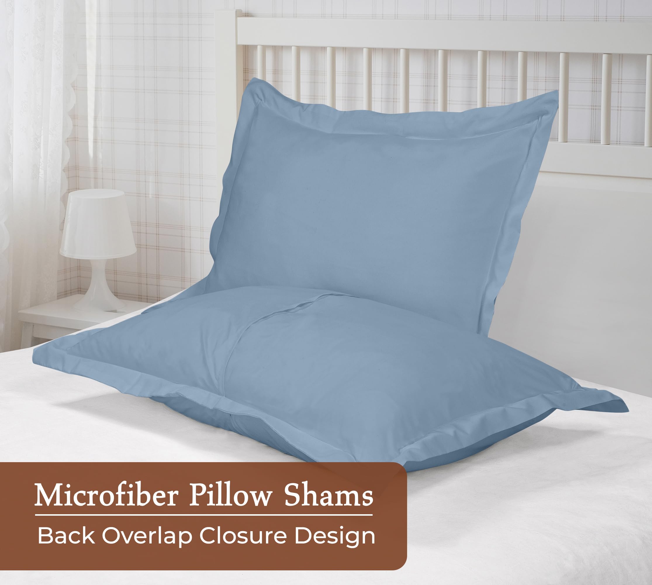 Royale Linens Pillow Shams 2 Pack - Brushed 1800 Microfiber - Bed Pillow Shams Wrinkle Resistant Super Soft and Cozy- Back Overlap Closure- Oxford Pillow Case (Lake Blue)