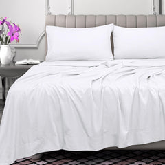 Royale Linens 300 Thread Count 100% Long Staple Combed Cotton Flat Sheet - Super Soft - Top Sheet - Queen Flat Sheet Sold Separately - Breathable, Cool & Crisp Percale Flat Sheet Only (Queen, White)