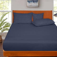 Royale Linens 300 Thread Count 100% Long Staple Combed Cotton Fitted Sheet - Super Soft Deep Pocket Bottom Sheet - Navy Fitted Sheet Queen Size -Queen Fitted Sheet Only - Elastic Sheet (Queen, Navy)