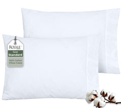 ROYALE LINENS 200 Thread Count 100% Long Staple Combed Cotton Pillowcases Set Of 2 - Ultra Soft - Queen Bed Pillow Cover - 20"x30" - Breathable, Cool & Crisp Percale White Pillow Cases (Queen, White)