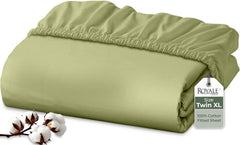 Royale Linens 200 Thread Count 100% Long Staple Combed Cotton Fitted Sheet - Super Soft Deep Pocket Bottom Sheet -Queen Fitted Sheet Only - Elastic Sheet (Queen,Sage Green)