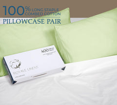 Royale Linens 400 Thread Count 100% American Grown Cotton Queen Pillowcase Set - Luxury Sateen Queen Pillow case - 20"x30" Inch - Soft & Smooth Set of 2 Green Pillowcases - (Queen, Florentine Sage)