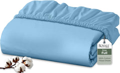 Royale Linens 200 Thread Count 100% Long Staple Combed Cotton Fitted Sheet - Super Soft Deep Pocket Bottom Sheet -Queen Fitted Sheet Only - Elastic Sheet (Queen,Lake Blue)
