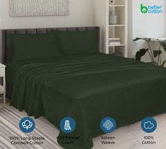 ROYALE LINENS 400 Thread Count 100% American Grown Cotton 4 Piece Sateen Queen Sheet Set - 1 Fitted Sheet, 1 Flat Sheet, 2 Pillow case - Green Queen Bedsheet - Cotton Sheets - (Queen, Hunter Green)