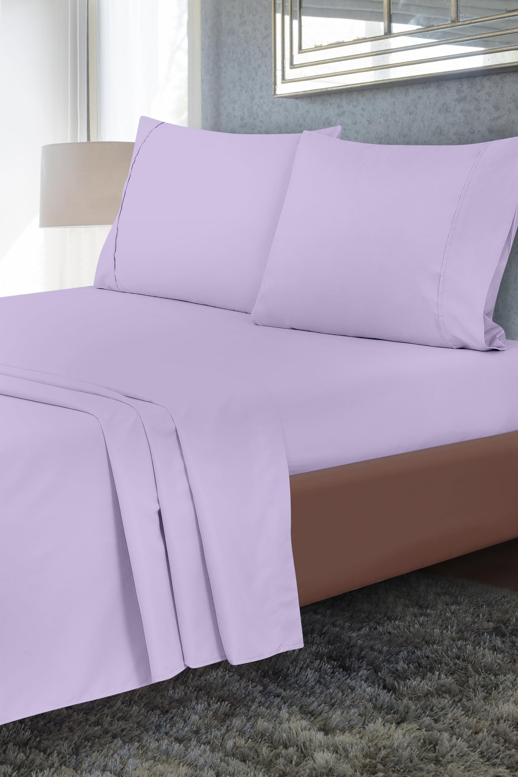 Royale Linens Flat Sheet Only - Brushed 1800 Microfiber - Ultra Soft & Breathable - Wrinkle Resistant - Hotel Quality Flat Sheet Sold Separately - Top Sheet for Bed - (Lavender)