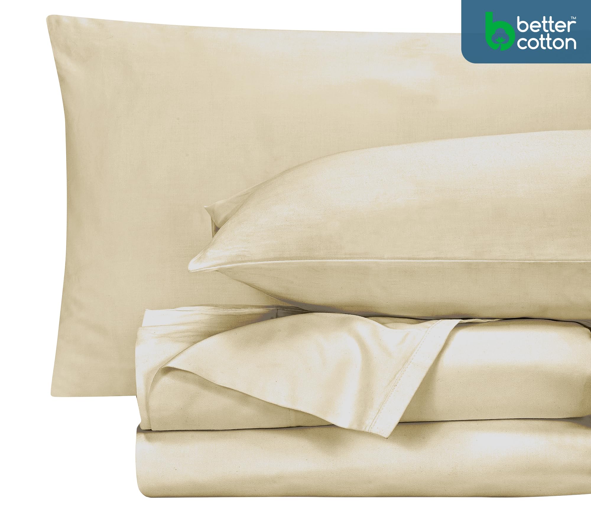 ROYALE LINENS 400 Thread Count 100% American Grown Cotton 4 Piece Sateen Sheet Set - 1 Fitted Sheet, 1 Flat Sheet, 2 Pillow case - Taupe Bedsheet - Cotton Sheets - ( Moroccan Sand)