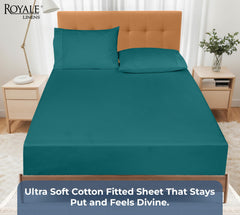 200TC cotton fitted sheet teal
