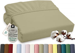 Royale Linens 100% Organic Cotton Percale Weave Super Soft Deep Pocket Bottom Sheets Elastic Sheet Fitted Sheets Only