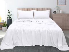 Royale Linens 300 Thread Count 100% Long Staple Combed Cotton Flat Sheet - Super Soft - Top Sheet - Queen Flat Sheet Sold Separately - Breathable, Cool & Crisp Percale Flat Sheet Only (Queen, White)