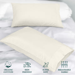 ROYALE LINENS 300 thread Count 100% Long Staple Combed Cotton Pillowcases Set Of 2 - Ultra Soft - Queen Bed Pillow Cover - 20"x30" - Breathable, Cool & Crisp Percale White Pillow Cases