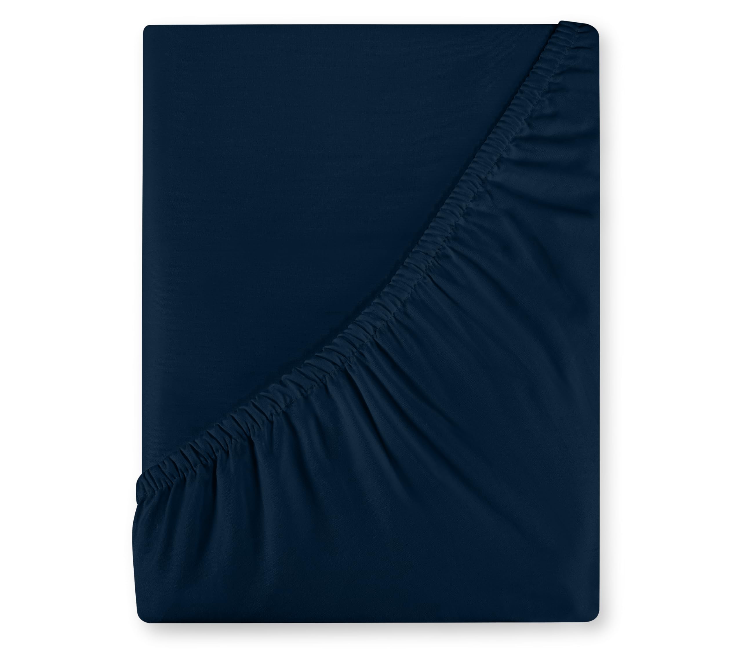 Royale Linens 400 Thread Count 100% American Grown Cotton Fitted Sheet  - All Around Elastic Fitted Sheet - Luxury Sateen Weave - Snug Fit Bottom Sheet Fit Up To 16 Inch ( Rivera Navy)