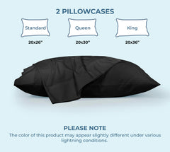 ROYALE LINENS 200 Thread Count 100% Long Staple Combed Cotton Pillowcases Set Of 2 - Ultra Soft - Queen Bed Pillow Cover - 20"x30" - Breathable, Cool & Crisp Percale White Pillow Cases (Queen, Black)