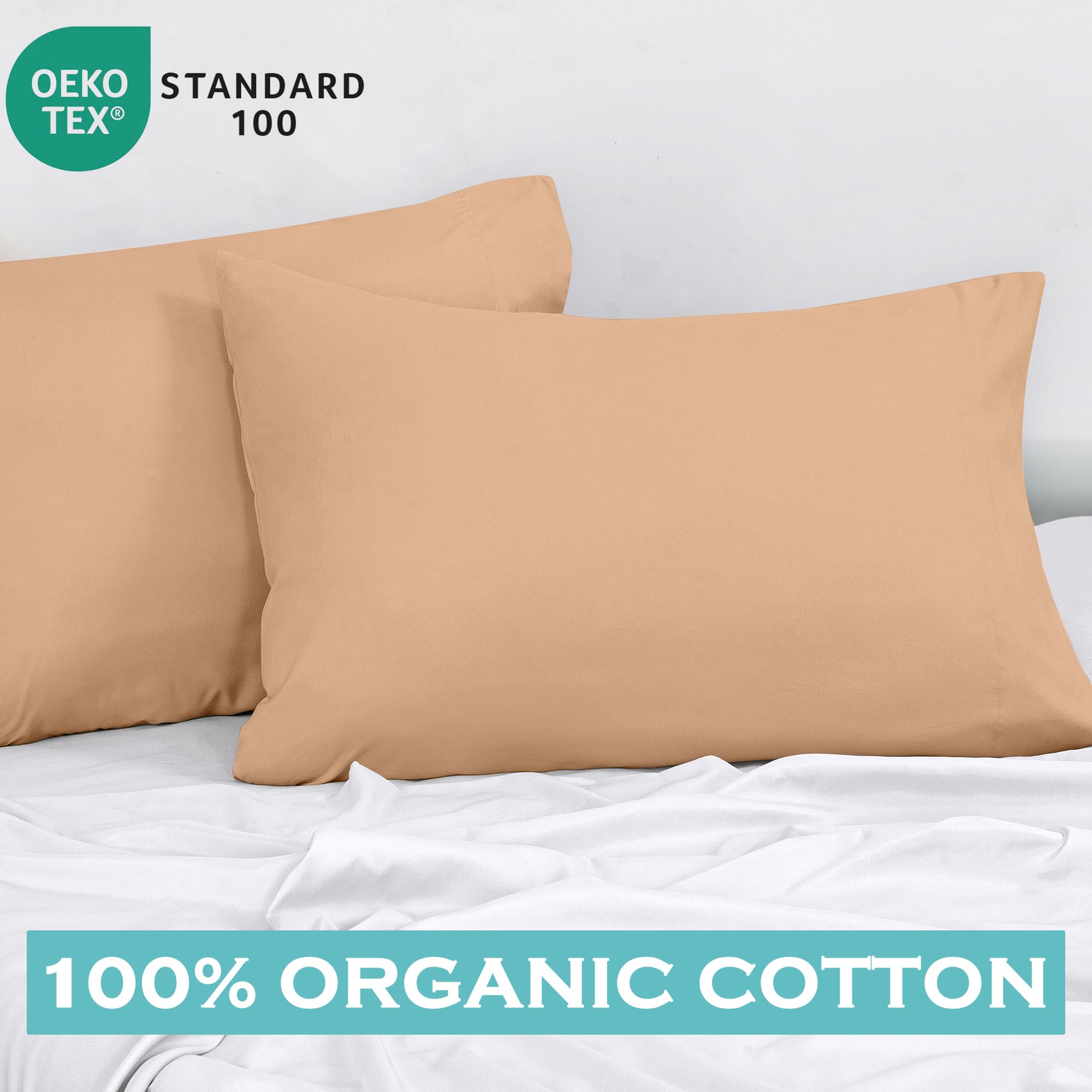 ROYALE LINENS 300 Thread Count 100% Long Staple Combed Cotton Pillowcases Set of 2 - Ultra Soft - Bed Pillow Cover - Breathable, Cool & Crisp Percale Sand Pillow Cases ( Sand)