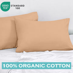 ROYALE LINENS 300 Thread Count 100% Long Staple Combed Cotton Pillowcases Set of 2 - Ultra Soft - Queen Bed Pillow Cover - 20"x30" - Breathable, Cool & Crisp Percale Sand Pillow Cases (Queen, Sand)