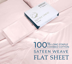 400 Thread Count 100% American Grown Cotton Flat Sheet - Cooling Sheets - Queen Sheets - Luxury Sateen Weave - Queen Flat Sheet Sold Separately - Soft Pink Flat Sheet Only (Queen, Kyoto Blush)