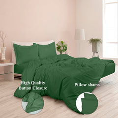 ROYALE Hunter Green Duvet Cover Queen Size - Washed Duvet Cover Set, 3 Piece Double Brushed Duvet Covers with Button Closure - 1 Duvet Cover 90x90 inch & 2 Pillow Shams - Comforter Cover