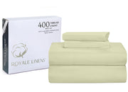 Royale Linen 400 Thread Count 100% American Grown Cotton 4 Piece Sateen Sheet Set - 1 Fitted Sheet, 1 Flat Sheet, 2 Pillow case - Blue Light Bedsheet - Cotton Sheets - (Blue Light)
