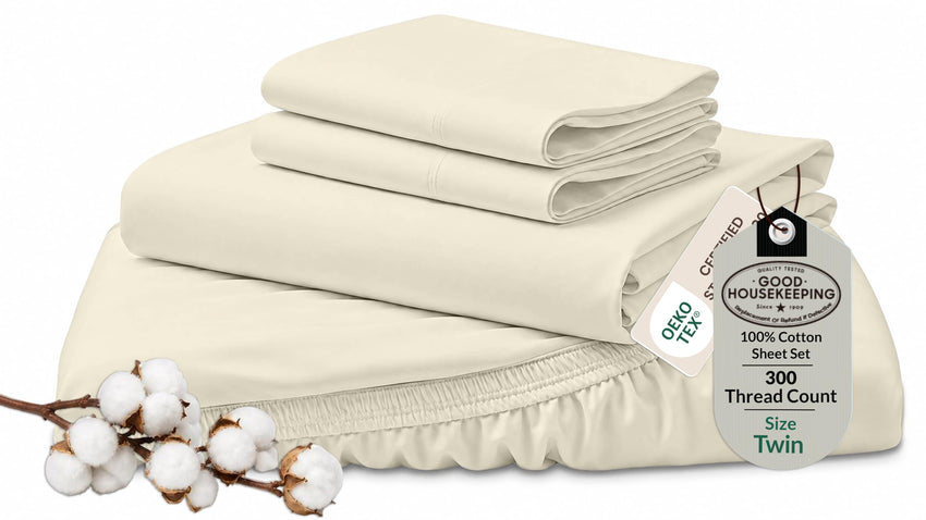 Royale Linens 300 thread count cotton sheet set Ivory, Twin