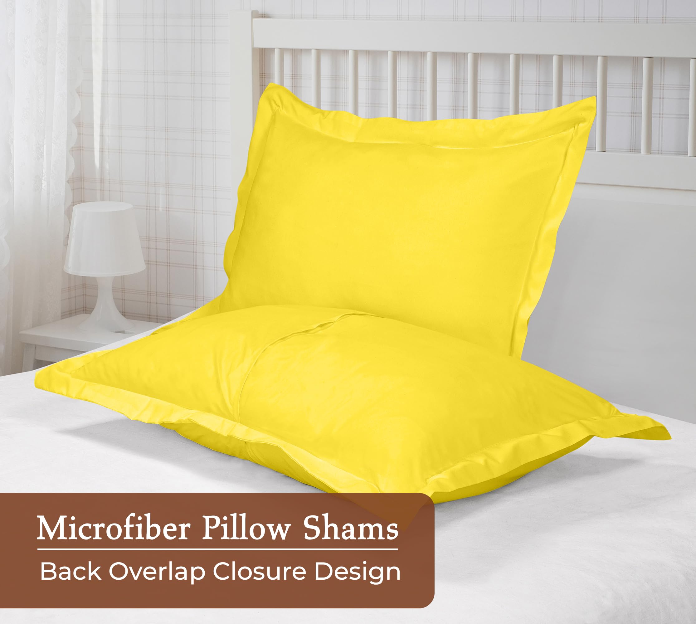 Royale Linens Pillow Shams 2 Pack - Brushed 1800 Microfiber - Bed Pillow Shams, Wrinkle & Fade Resistant Soft and Cozy - Back Overlap Closure - Oxford Pillowcase (Yellow)