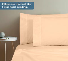 ROYALE LINENS 200 Thread Count 100% Long Staple Combed Cotton Pillowcases Set Of 2 - Ultra Soft - Queen Bed Pillow Cover - 20"x30" - Breathable, Cool & Crisp Percale White Pillow Cases ( Sand)