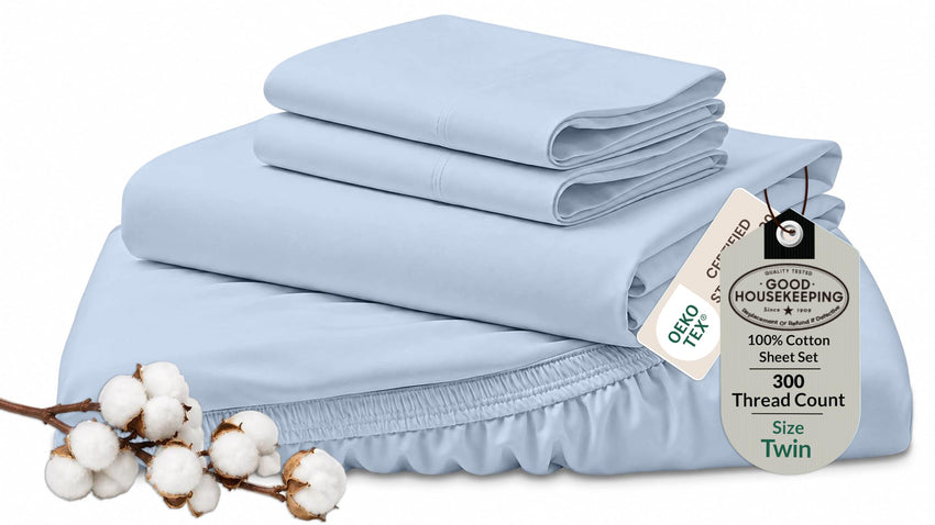 Royale Linens 300 thread count cotton sheet set Lake Blue, Twin