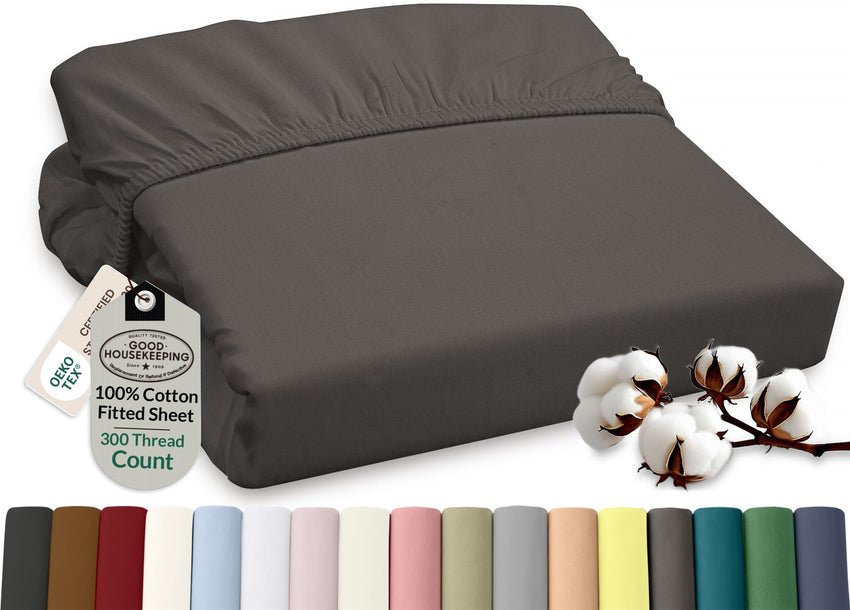 Royale Linens 100% Organic Cotton Percale Weave Super Soft Deep Pocket Bottom Sheets Elastic Sheet Fitted Sheets Only