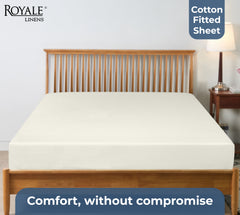Royale Linens 100% Organic Cotton Percale Weave Super Soft Deep Pocket Bottom Sheets Elastic Sheet Fitted Sheets Only