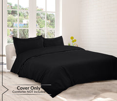 ROYALE LINENS Black Duvet Cover Queen Size - Queen Duvet Cover Set - 3 Piece Double Brushed Queen Duvet Covers with Zipper Closure, 1 Queen Duvet Cover 90x90 inches and 2 Pillow Shams (Queen, Black)