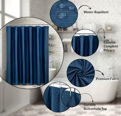 ROYALE LINENS Printed Shower Curtain 72 X 72 Inches - with Reinforced Button Holes - Machine Washable & Water Resistant Shower Curtains (Standard - Woven Stripe Blue)