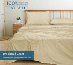 400 Thread Count 100% American Grown Cotton Flat Sheet - Cooling Sheets - Queen Sheets - Luxury Sateen Weave - Queen Flat Sheet Sold Separately - Sand Flat Sheet Only (Queen, Moroccan Sand)