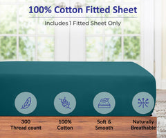 Royale Linens 300 Thread Count 100% Long Staple Combed Cotton Fitted Sheet - Soft Deep Pocket Bottom Sheet -Silver Fitted Sheet Queen Size  - Queen Fitted Sheet Only - Elastic Sheet (Queen, Teal)