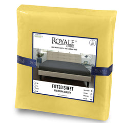 Royale Linens Fitted Sheet Queen - Brushed Hotel Quality 1800 Soft Wrinkle & Fade Resistant - Bottom Sheet - Deep Pocket Stretches Up to 16" - Fitted Sheet Only - Elastic Sheet (Queen,Yellow)