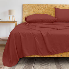 Royale Linens 300 Thread Count 100% Long Staple Combed Cotton Flat Sheet - Super Soft - Top Sheet - Queen Flat Sheet Sold Separately - Breathable, Cool & Crisp Percale Flat Sheet Only (Queen, Rust)