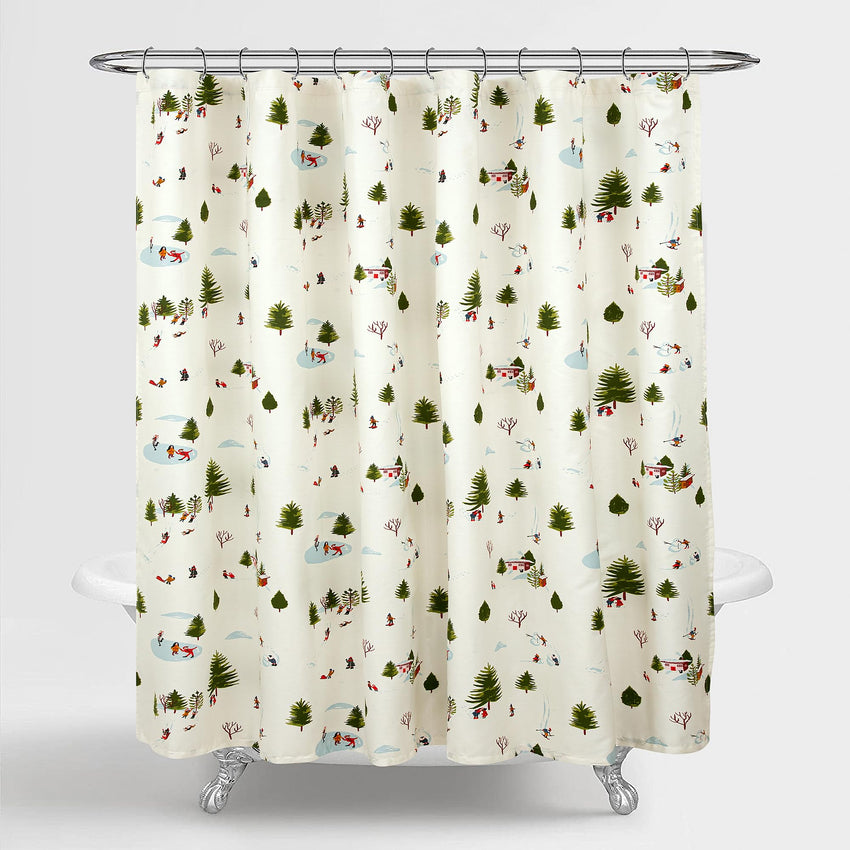 ROYALE LINENS Christmas Printed Shower Curtain 72 X 72 Inches - with Reinforced Button Holes - Christmas Design - Machine Washable & Water Resistant Shower Curtains (72" X 72" Winter White)