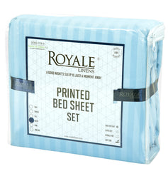 ROYALE LINENS Striped Bed Sheet Set - Microfiber 1800 Bedding - 1 Fitted Sheet, 1 Flat Sheet, 2 Pillowcase - Wrinkle & Fade Resistant - 4 Piece Damask Stripe Bed Sheet Set (Stripe Lake Blue, Queen)