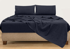 Royale Linens 300 Thread Count 100% Long Staple Combed Cotton Textured Sheet Set - 4 Piece Bed Sheet - 1 Fitted Sheet, 1 Flat Sheet, 2 Pillow case - Cool & Crisp Sheet Set (Queen, Textured Dark Blue)