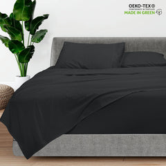 ROYALE LINENS - 4 Piece Queen Bed Sheet - Soft Brushed Microfiber 1800 Bedding Set - 1 Fitted Sheet, 1 Flat Sheet, 2 Pillow case - Wrinkle & Fade Resistant Luxury Queen Size Sheet Set (Black, Queen)