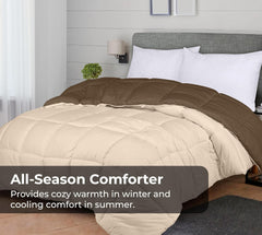 ROYALE Queen Comforter - All Season Down Alternative Bedding Comforter - Lightweight Quilted Comforter with Corner Tabs - Luxury Hotel Comforter - Box Stitched Duvet Insert (Queen, Chocolate & Sand)