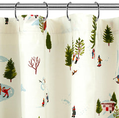 ROYALE LINENS Christmas Printed Shower Curtain 72 X 72 Inches - with Reinforced Button Holes - Christmas Design - Machine Washable & Water Resistant Shower Curtains (72" X 72" Winter White)