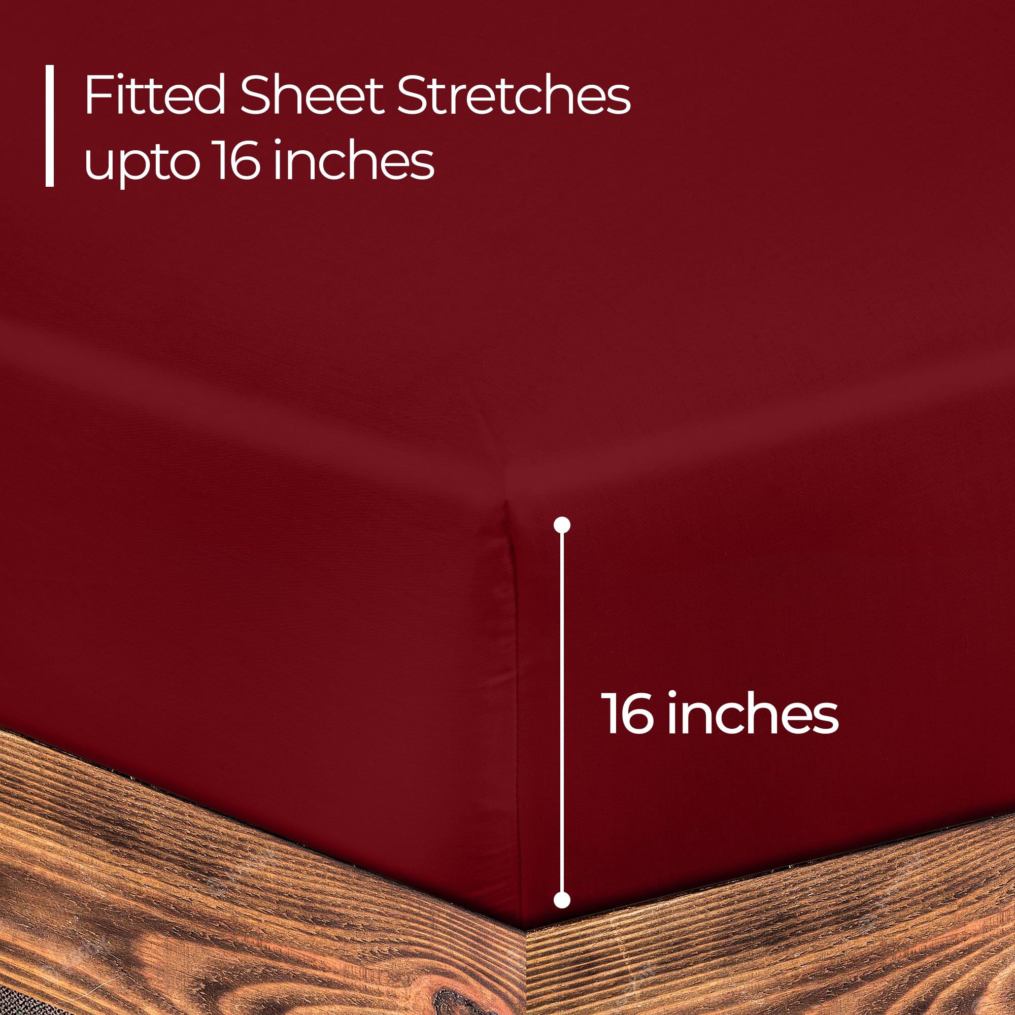 Royale Linens Fitted Sheet - Brushed Hotel Quality 1800 Ultra-Soft Wrinkle & Fade Resistant - Bottom Sheet - Deep Pocket Stretches Up to 16" - Fitted Sheet Only - Elastic Sheet ( Burgundy)