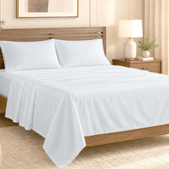 ROYALE LINENS - 4 Piece Bed Sheet - Soft Brushed Microfiber 1800 Bedding Set - 1 Fitted Sheet, 1 Flat Sheet, 2 Pillow case - Wrinkle & Fade Resistant Luxury Sheet Set (White)