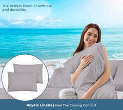 ROYALE LINENS 200 Thread Count 100% Long Staple Combed Cotton Pillowcases Set Of 2 - Ultra Soft - Queen Bed Pillow Cover - 20"x30" - Breathable, Cool & Crisp Percale White Pillow Cases ( Silver)