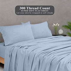 Royale Linens 300 Thread Count 100% Long Staple Combed Cotton Flat Sheet - Super Soft - Top Sheet - Breathable, Cool & Crisp Percale Flat Sheet Only