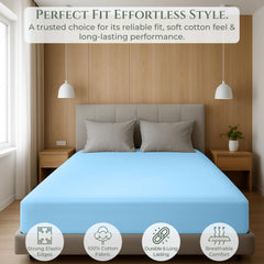 144TC cotton fitted sheet Lake Blue