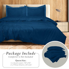 ROYALE LINENS Navy Duvet Cover Queen Size - Queen Duvet Cover Set - 3 Piece Double Brushed Queen Duvet Covers with Zipper Closure, 1 Queen Duvet Cover 90x90 inches and 2 Pillow Shams (Queen, Navy)