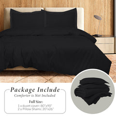 ROYALE LINENS Black Duvet Cover Queen Size - Queen Duvet Cover Set - 3 Piece Double Brushed Queen Duvet Covers with Zipper Closure, 1 Queen Duvet Cover 90x90 inches and 2 Pillow Shams (Queen, Black)