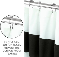 ROYALE LINENS Printed Shower Curtain 72 X 72 Inches - with Reinforced Button Holes - Rugby Stripe Black Design - Machine Washable & Water Resistant Shower Curtains (Standard - Rugby Stripe Black)