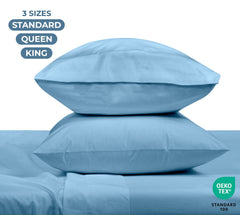 ROYALE LINENS 200 Thread Count 100% Long Staple Combed Cotton Pillowcases Set Of 2 - Ultra Soft - Queen Bed Pillow Cover - 20"x30" - Breathable, Cool & Crisp Percale White (Queen, Lake Blue)
