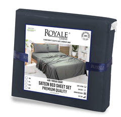 ROYALE LINENS 400 Thread Count 100% American Grown Cotton 4 Piece Sateen Queen Sheet Set - 1 Fitted Sheet, 1 Flat Sheet, 2 Pillow case - Grey Queen Bedsheet - Cotton Sheets - (Queen, Spanish Slate)