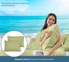 ROYALE LINENS 200 Thread Count 100% Long Staple Combed Cotton Pillowcases Set Of 2 - Ultra Soft - Queen Bed Pillow Cover - 20"x30" - Breathable, Cool & Crisp Percale White (Queen, Sage Green)